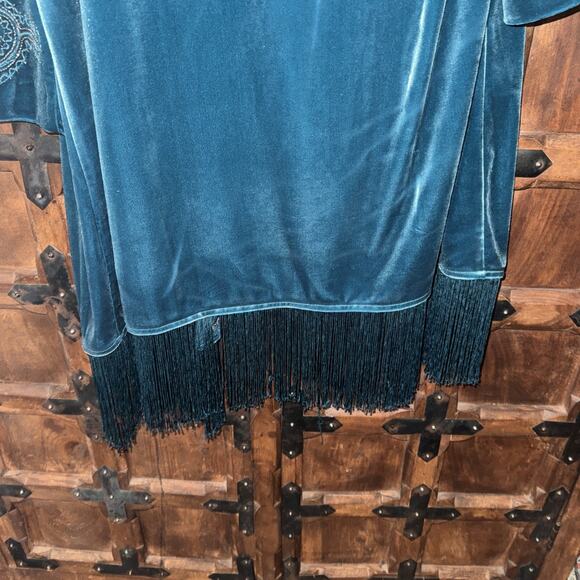 Chicos Travelers Collection Teal Blue Cascading Beaded Jacket Size 4 - Picture 7 of 8